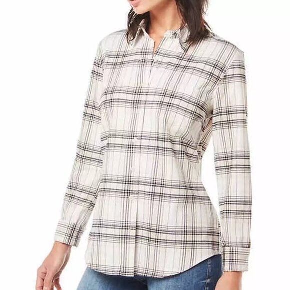 Weatherproof Vintage Ladies' Long-Sleeve Flannel Shirt Button Front Plaid. Black - Picture 5 of 5
